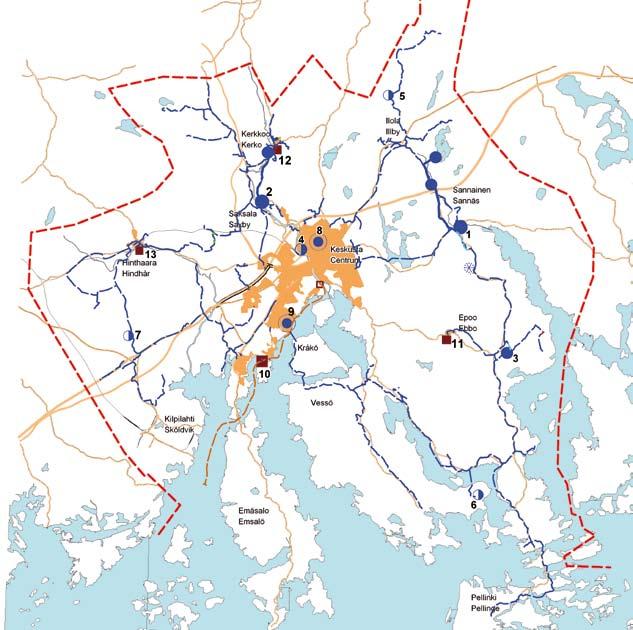 Pohjavesilaitokset Grundvattentag Puhdistamot Reningsverk 1 Sannainen / tekopohjavesi Sannäs / konstgjort grundvatten 1982 2 Saksala Kerkkoo 1975 Saxby Kerko Raakavedenottamo Råvattentag Bosgårdin
