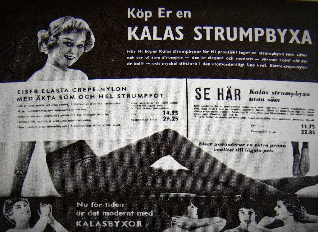 Ett av Stinas allra första minnen är en annons för "kalasbyxor"! Så kallades strumpbyxorna när de först dök upp på marknaden.
