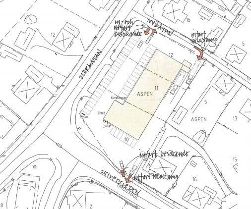 9 Situationsplan, ai konsult Gatuingenjören har tittat på trafikföringen och menar att det ur trafikförings- och trafiksäkerhetssynpunkt skulle kunna fungera efter vissa justeringar.