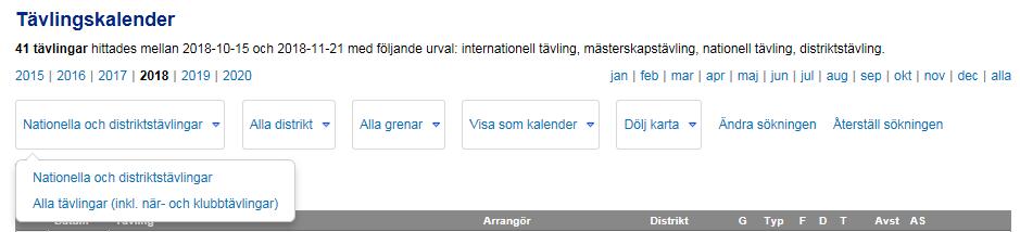 Denna lathund kommer att gå igenom följande avsnitt; Tävlingskalender Mina sidor Klubben Tävlingskalender 1.