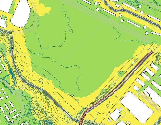 Östbergavägen Längs Östbergavägen planeras områden för rekreation. Ljudnivån där bör därför ej överstiga 50 dba på marknivå.