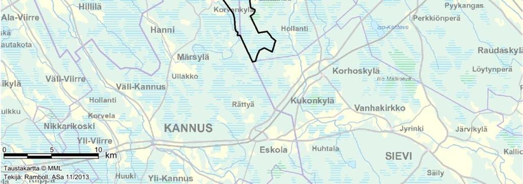 Vindkraftsparken kopplas till det riksomfattande elnätet med en 110 kv:s luftledning som byggs från vindkraftsparkens elstation till elstationen i Uusnivala. Bild 1.