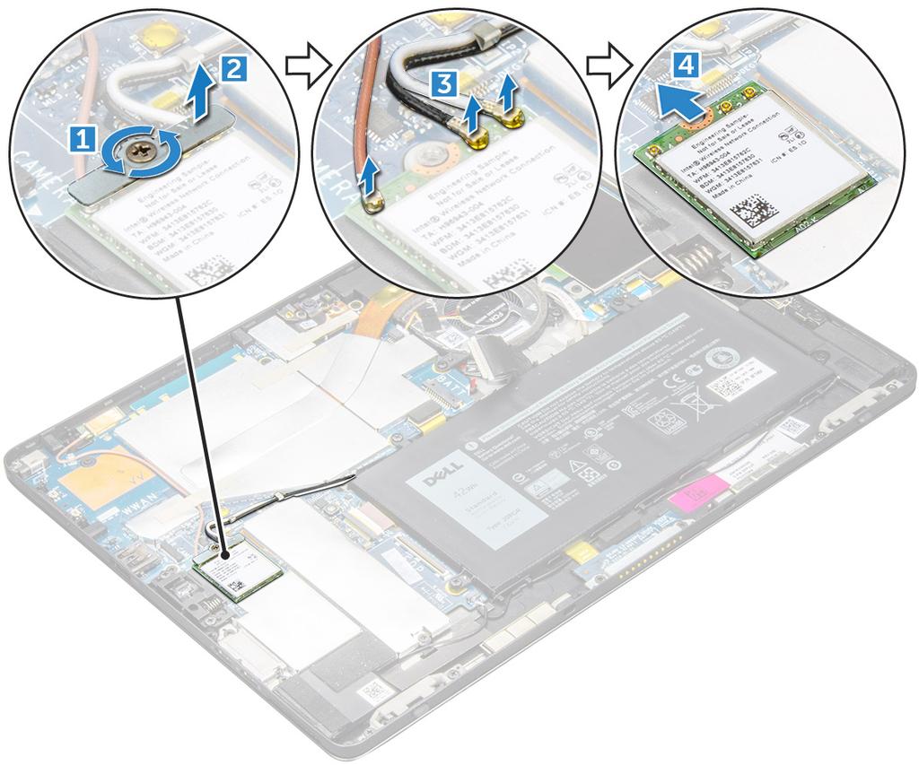 WLAN-kortet Ta bort WLAN -kortet 1 Följ proceduren i Innan du arbetar inuti surfplattan.