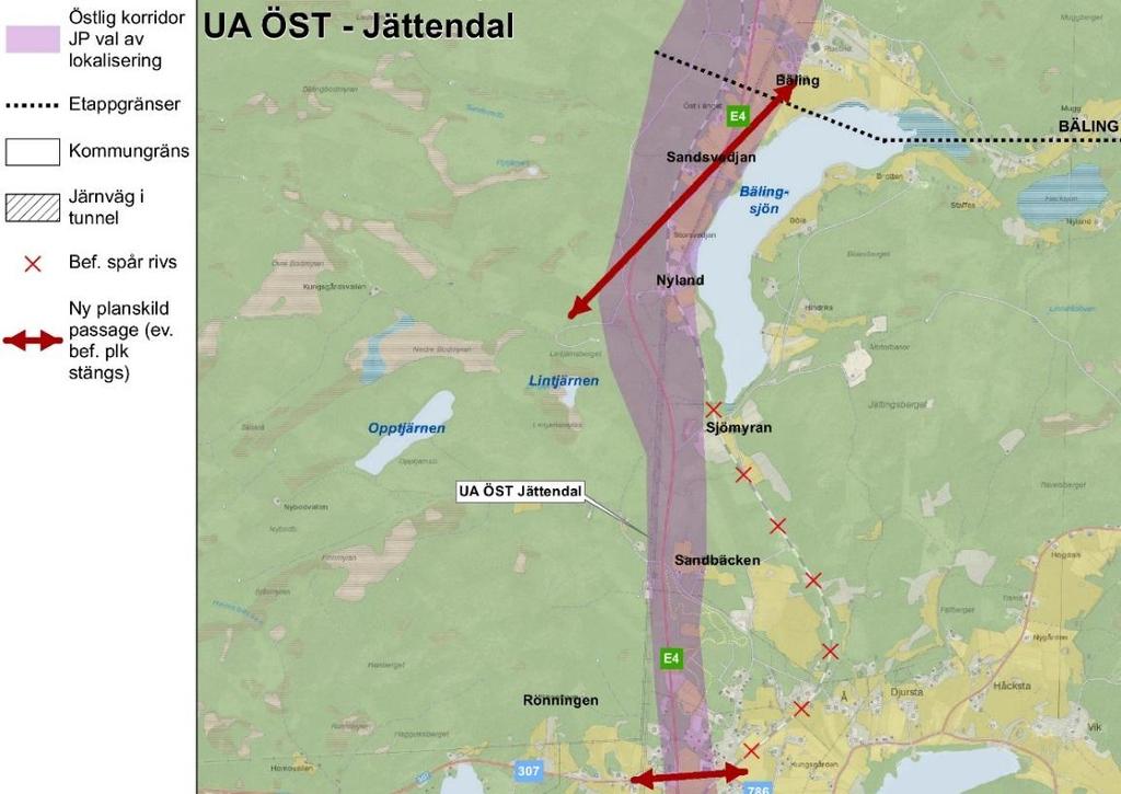 Kyrksjön föreslås en ny planskildhet (vägbro eller vägport) för att passera väg 781. Korridoren fortsätter följa utmed befintlig järnväg och når därefter tätorten Harmånger på dess östra sida.