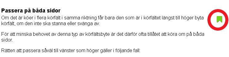 bokmärken (se röd pil) och för att komma till den markerade