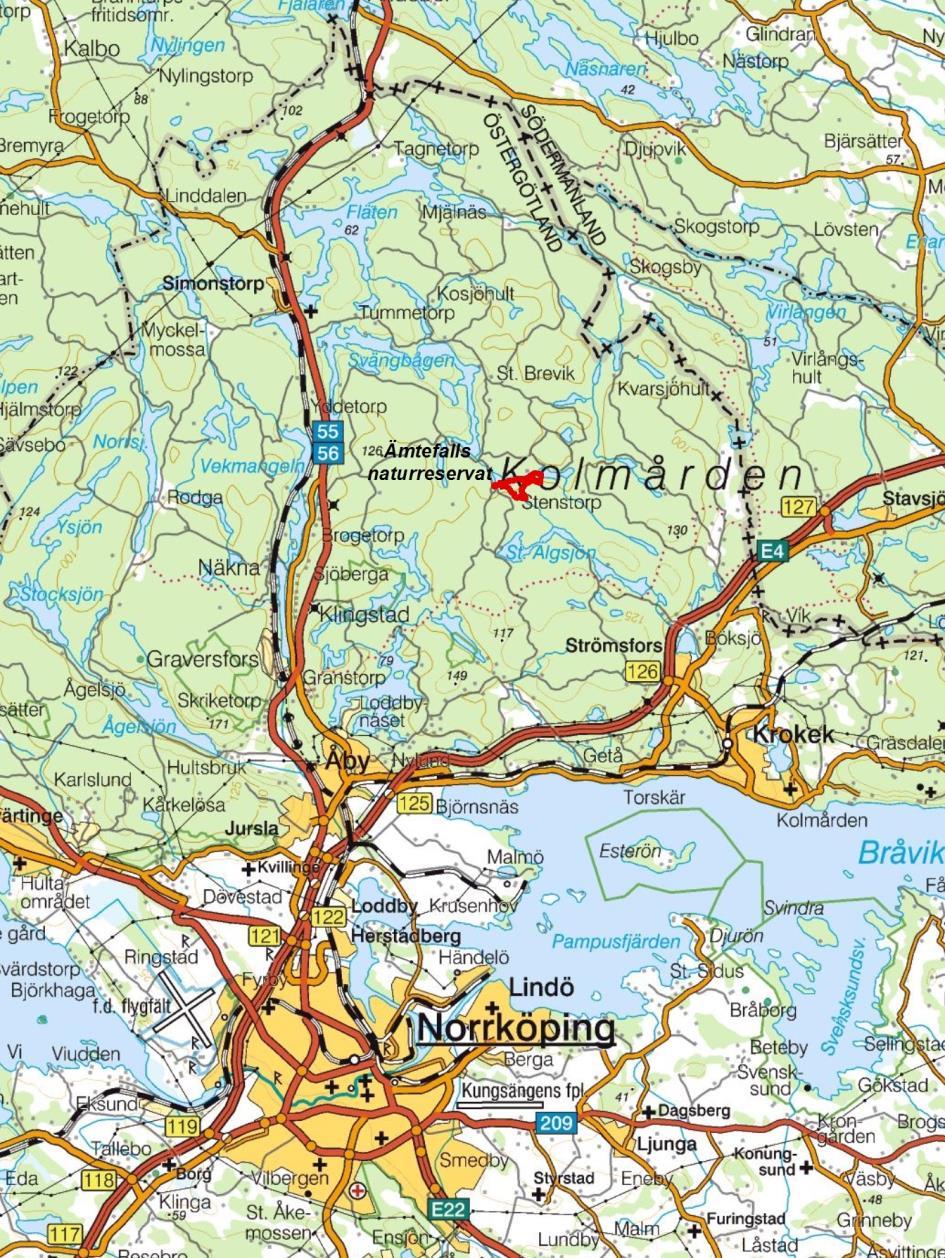 Se reservatsbeslutet. Karta 1. Översiktskarta. är beläget ca 15 km nordost om Norrköping. 3.