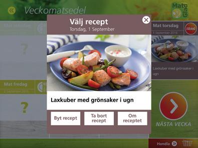 Är ni nöjda med förslaget så klicka på Spara. Annars klickar ni på den runda pilen med texten Byt recept en gång till, och upprepar tills det dyker upp ett recept ni är nöjda med.