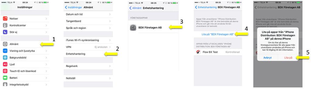 4(15) Start och inloggning ios 9: Lita på utvecklare På