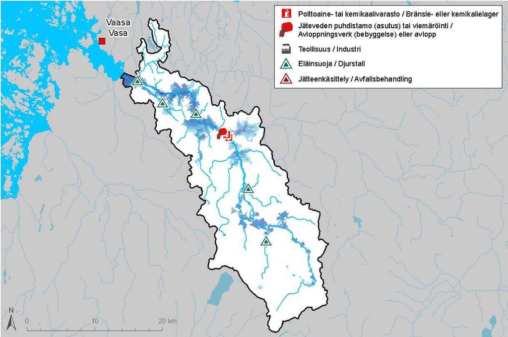 6.4 Översvämningsrisker för miljön och kulturmiljön Då översvämningsriskerna för miljön granskas, beaktas de objekt, som vid en översvämning kan orsaka akut förorening av miljön.