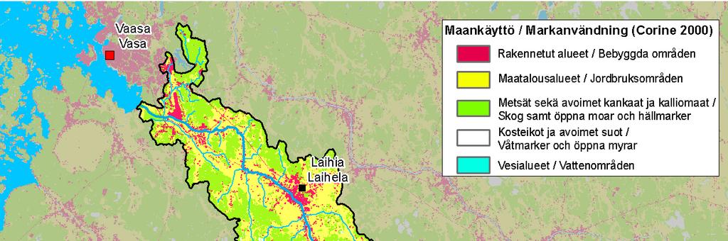 2.3 Markanvändning och naturskydd Av Laihela ås vattenområde består nästan 90 % av jordbruksområden och skogsmarker.