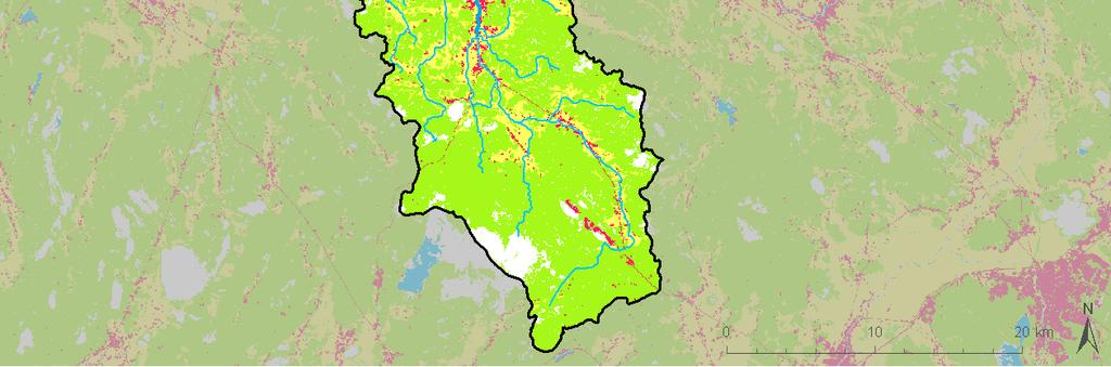 Markanvändningen i Laihela ås vattenområde är effektiv och det har gjorts mycket skogs- och åkerdikningar i området.