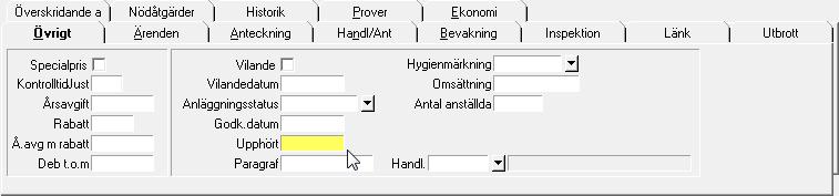 Om en anläggning upphör ska detta inte längre registreras i fältet Anläggningstatus, utan man fyller i datumet för när anläggningen upphörde i fältet Upphört. OBS!