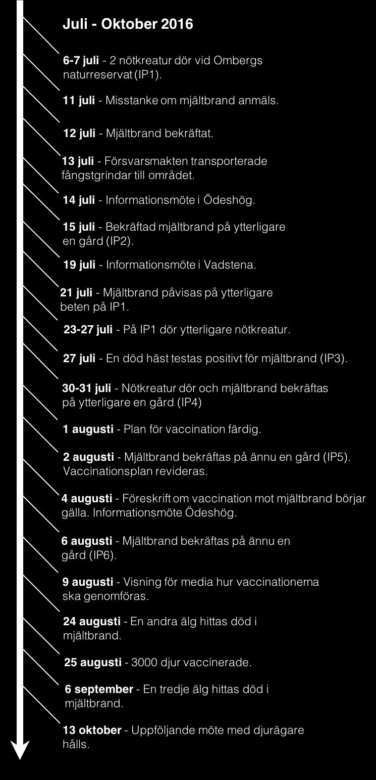 för insekter vilka kan ha spelat en roll i smittspridning under utbrottets gång men deras roll är inte klargjord. Nedan följer en översiktlig tidslinje över utbrottet.