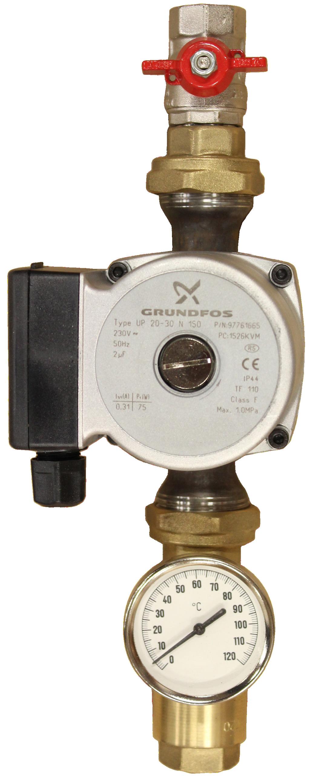 VVC-Pump (Tillval) Grundfos UP20-30N Art.nr: 112 513 9999 1709 Pumpen är uppbyggd enligt våtlöparprincipen, dvs en integrerad enhet motor/pump utan axeltätning och med bara två packningar för tätning.