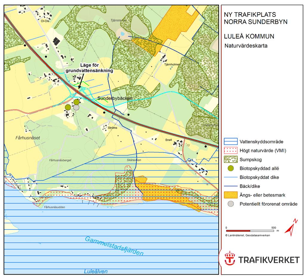 Natur- och kulturmiljö Naturmiljö Vattenskyddsområdet Gäddvik (Storheden) ligger med sin närmsta gräns 750 m söder om planerad vattenverksamhet.