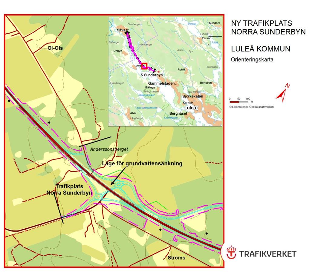 Lokalisering/Omgivning Trafikplatsen ligger drygt 15 km från Luleå centrum, i Norra Sunderbyn. Området präglas av jordbrukslandskap och skogsmark.