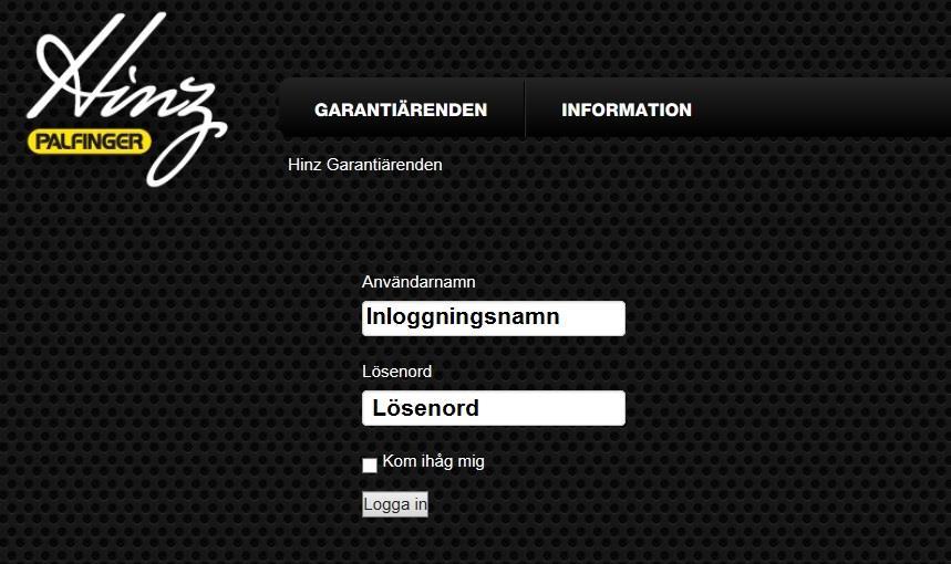 Användarguide för Garantiregistrering via http://garanti.hinz.se Skapa en användare Skicka ett mail till garanti@hinz.