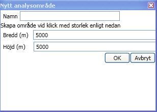 samhällsskydd och beredskap 76 (102) OBS! Om dialogrutan som aktiveras täcker hela fönstret, stäng ner dialogrutan eller klicka på Avbryt och börja om vid punkt a. b. Namnge analysområde med ett beskrivande namn (se bild nedan) i den dialogruta som visas.