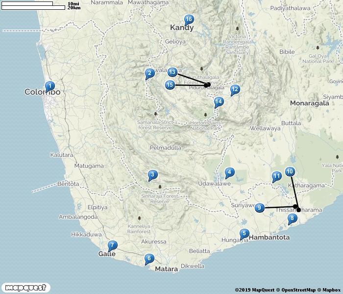 SRI LANKA 1. Colombo 2. Kitulgala 3. Sinharaja NP 4. Udawalawe NP 5. Kalametiya BS 6. Weligama, Fishermans Bay 7. Galle 8. Bundala NP 9.