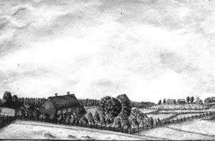 Fig 4:2. Odlingslandskapet i Lagunda som det såg ut i början av 1800-talet, enligt en teckning av Giresta prästgård och Skälby gård i Giresta socken.