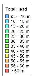 Detta resulterade i en högre grundvattenyta i hela området till höger om sprickzonen i Glömstadalen för både den opåverkade (Figur 38) och påverkade modellen (Figur 39).