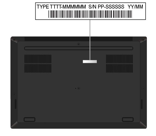 Följande bild visar var du hittar information om datorns maskintyp och modell.