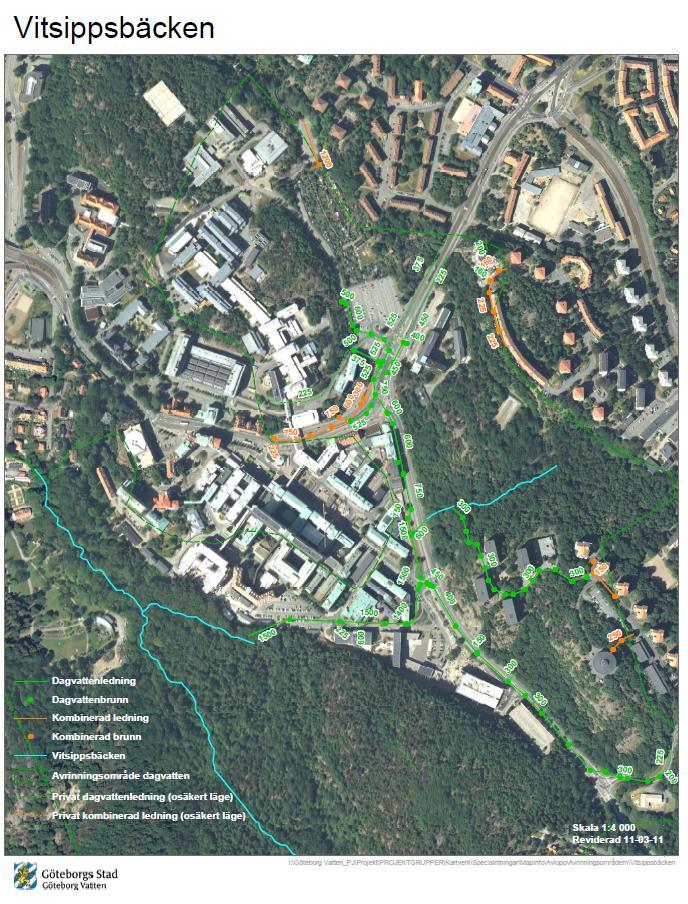 Dagvatten-PM, Guldhedsgatan 8 (20) 2.2 Recipient och avrinningsområde Planområdet ligger inom avrinningsområdet för Vitsippsbäcken.
