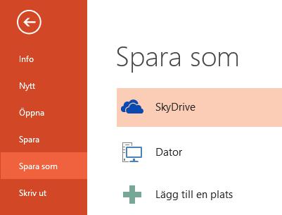6 Klicka på Spara (Save). 5 I rutan Filnamn (File name) föreslår programmet ett filnamn som baseras på första rubriken i aktuell presentation. Du kan inte använda följande tecken i filnamnet: < >?