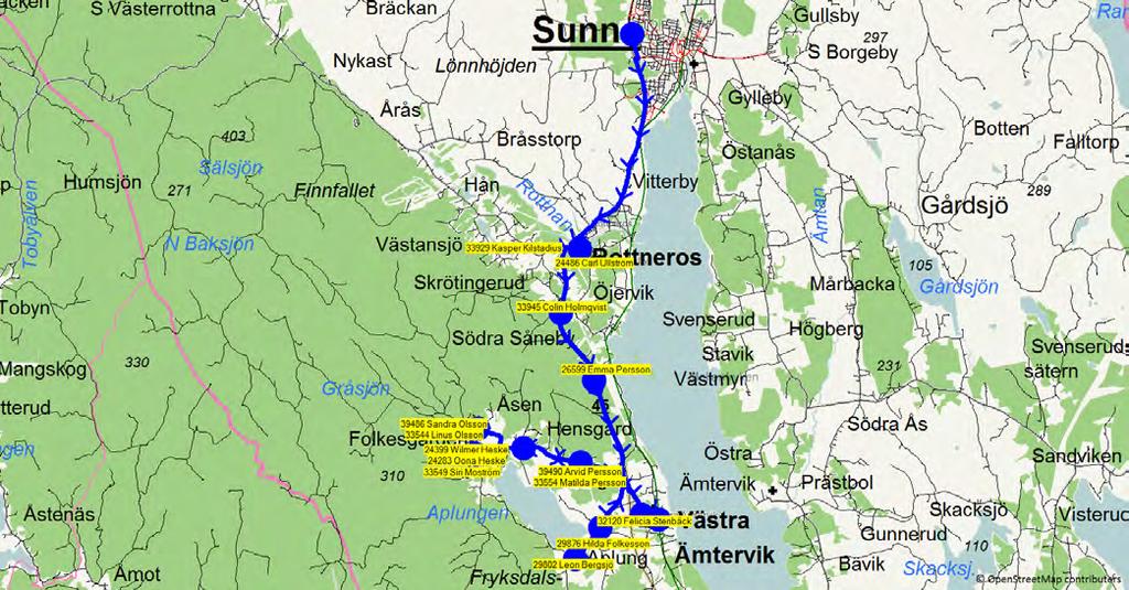 8/16/2018 1:03:30 PM Karta för Tur 6601 M - F Fordon 666 Skolbuss 6 Sunne 6601 6.25 7.