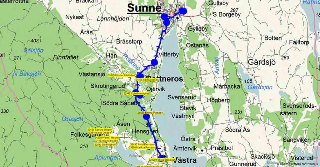 8/16/2018 1:03:40 PM Karta för Tur 6606 M - F Fordon 666 Skolbuss 6 Sunne 6606 7.30 8.