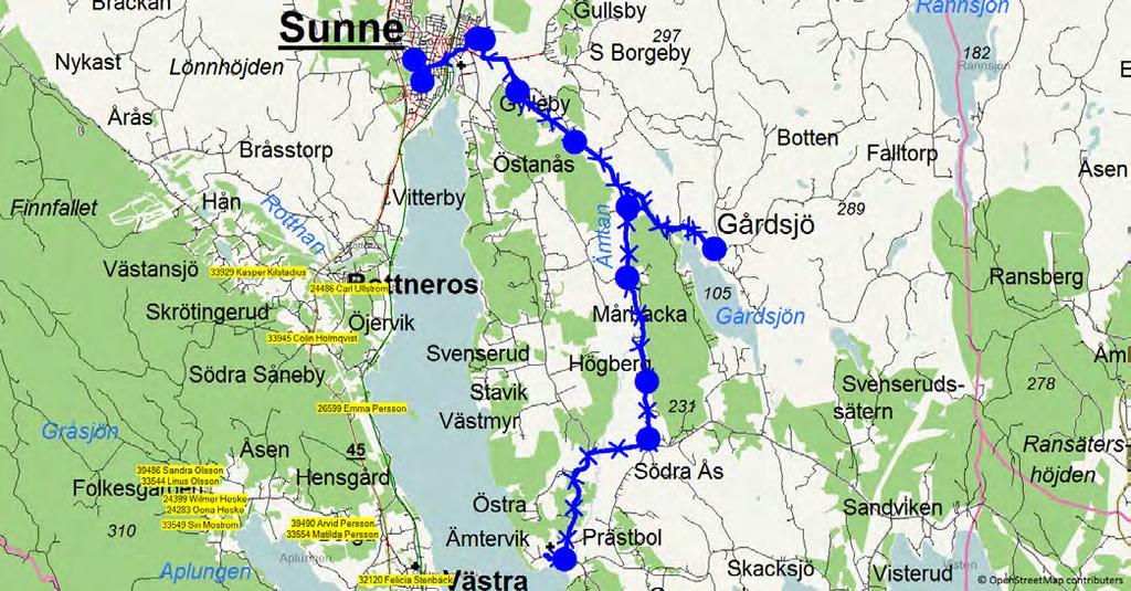 8/16/2018 1:03:50 PM Karta för Tur 6645 M - F Fordon 667 Skolbuss 7 Sunne 6645 6.59 8.15 Maggeby - Gårdserud - Norra Ås - Prästbols skola - Södra Ås - Askersby Mårbackav.