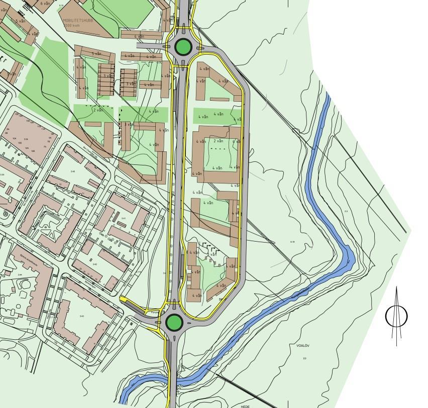 korsningarna mot Björkris 1 och Björkris 2. Dessa är illustrerade med 12 meters radie.