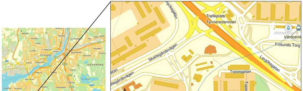 Figur 1. Undersökt område vid, markerat med streckad linje.