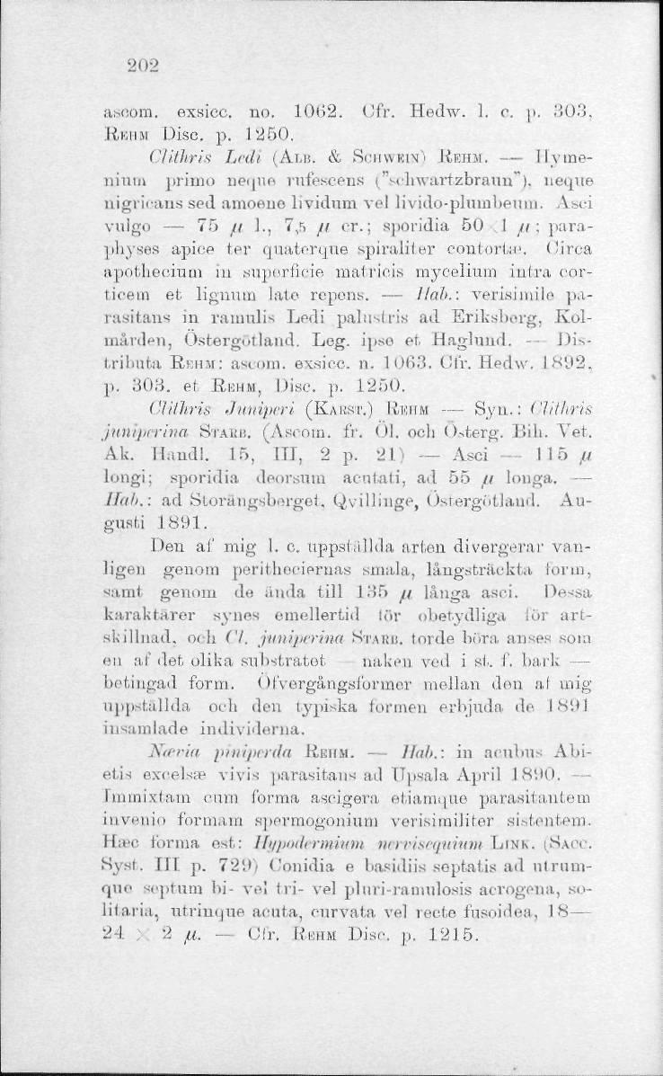 2()2 aseom. exsicc. no. 1062. Ofr. Hedw. 1. c. p. 303, RIEHM Disc. p. 1250. Clithris Led/ (ALB. & SCHWBIH) REHM.