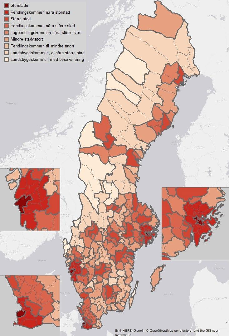 Figur 3.1. Sveriges kommuner och landstings kommungruppsindelning.