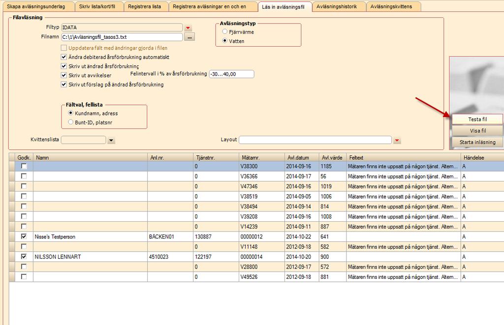 Scrum 40994 ärende 61161 VA> Avläsning Beskrivning: När inläsning av fil är klar visas ingen ruta