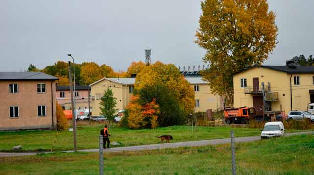 Bromsten småhusområde Tallåsvägen m.m. Norr om järnvägen ligger villabebyggelse längs Tallåsvägen. Bebyggelsen är belägen på en högre marknivå än järnvägen.