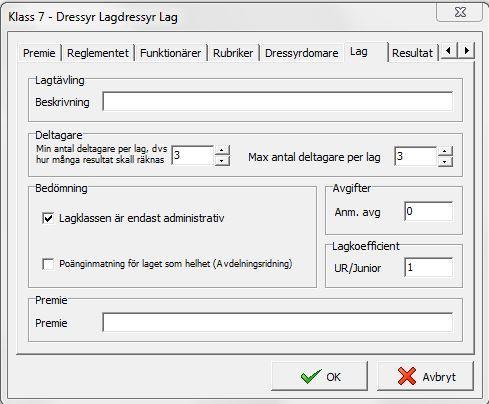 påverkar inte längre lagklassen, sm endast är ett sätt att hålla samman lagresultaten. Fältet Beskrivning kan hppas över.