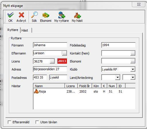 på hästsymblen resp.