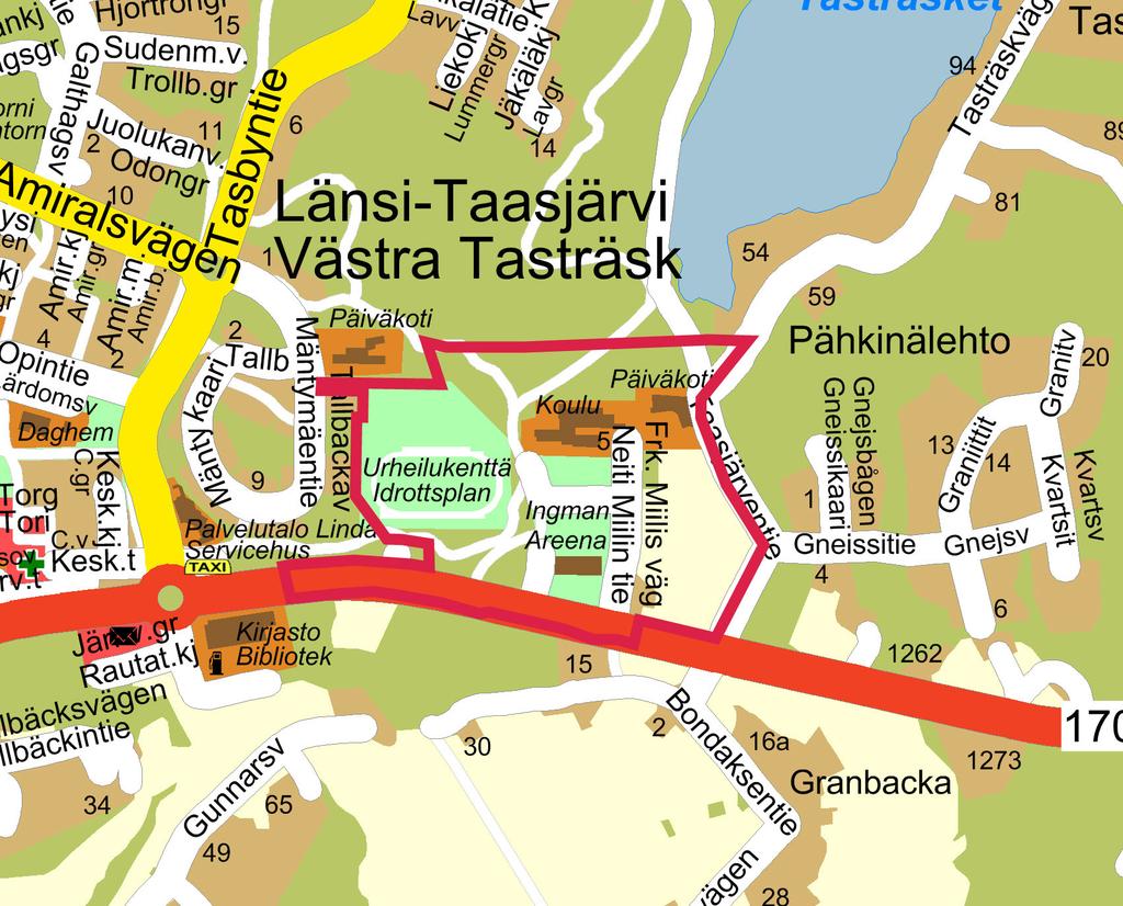 Suunnittelualue Muutos- ja laajennusalueet sijaitsevat Sioon toisen taajaman ja eteläisen alueesusen Söderullan esustan itäosassa, raentumassa ovan nyyisen Pähinähdon errostaloalueen länsiuolla.