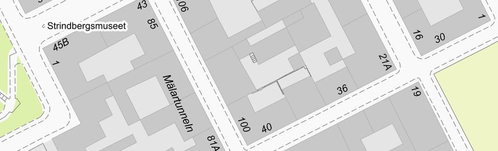 blått, planområdet omfattar fastigheten Kurland 14. Box 8314, 104 20 Stockholm.