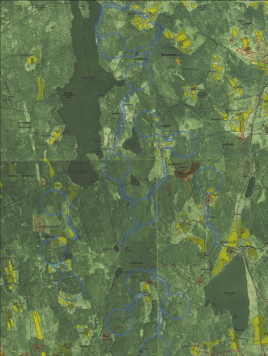 10 ARKEOLOGISK RAPPORT 2015:26 figur 3. Så sent som kring 1950 var många av de små gårdarna och torpen i området i bruk. I dag finns torpens åkermark, stenmurar och husgrunder kvar som minnen.