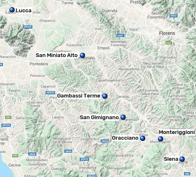 Via Francigena, Lucca San Miniato Siena, 7 nätter 7(7) Via Francigena genom Italien Omnes viae Romam perducunt, alla vägar bär till Rom är en gammal devis som under medeltiden inte var långt från