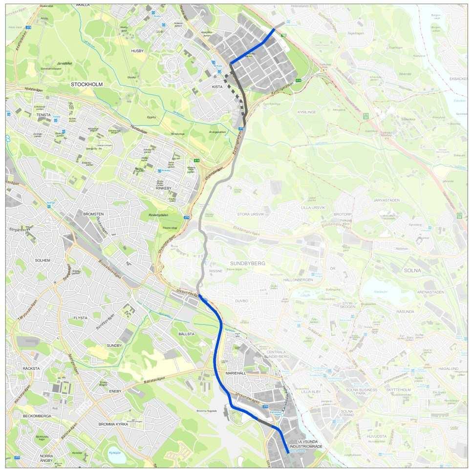 Sida 2 (21) Bilaga: Remiss- och samrådsredogörelse Kistagrenens sträcka. Blå sträcka behandlas i denna plan.