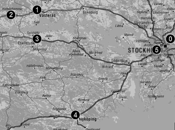 Figur 1: Karta över kundplacering 2. Definiera x j = den kostnad som kund j ska betala, j =1, 2, 3, 4, 5.