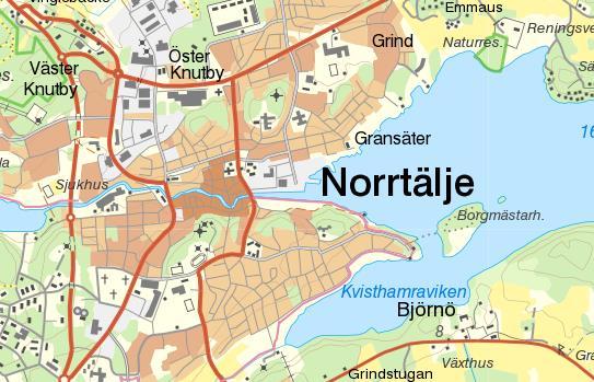 Figur 1. Aktuella fastigheter inom Norrtälje hamnområde markerade med röd rektangel. Karta från www.viss.lansstyrelsen
