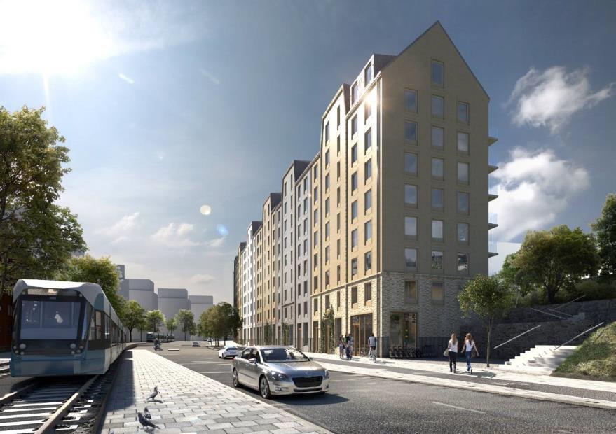 Sida 5 (13) Stockholmshems planerade bebyggelse, gatuvy från norr längs Karlsbodavägen Beslut om att godkänna detaljplanen planeras till stadsbyggnadsnämndens sammanträde i maj 2018.