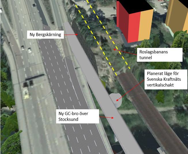 7 (10) 3 Bergskärning 2 vid Stocksund 3.1 Utformning Den befintliga bergskärningen är ca 120 m lång och upptill 12 m hög med en strykning/stupning 020 /80. I berget löper Roslagsbanans tunnel.