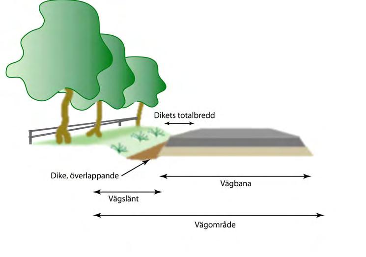 Kap 6.2. Vegetationsremsa 146 Figur 6.2: Exempel på olika vegetationsremsor, och hur de kan ansluta till andra linjeobjekt. Dikesrenar och vägslänter kan både ansluta och överlappa med diken.