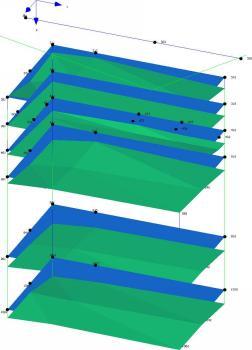 2.3 Mätningar och analys på större konstruktioner 15 mot de förutspådda frekvenserna 5,5 och 6,5 Hz i Figur 11, men modformerna avviker från de förutspådda, då modformernas maximum ligger i fel ända